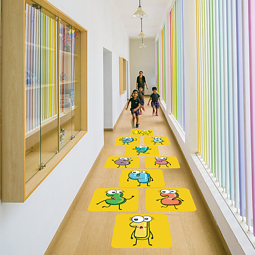 

Children's Cartoon Pattern Hopscotch Ground Stickers Kindergarten Early Education Interactive Decoration Cute Digital Jump Grid Ground Decoration Stickers