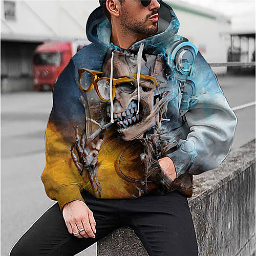 

Men's Unisex Hoodie Graphic Prints Skull Print Daily Sports 3D Print 3D Print Casual Hoodies Sweatshirts Blue