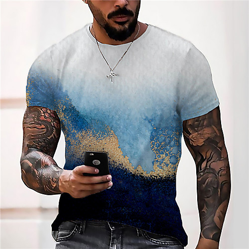 

Men's Unisex Tee T shirt Shirt 3D Print Gradient Graphic Prints Print Short Sleeve Daily Tops Casual Designer Big and Tall Blue