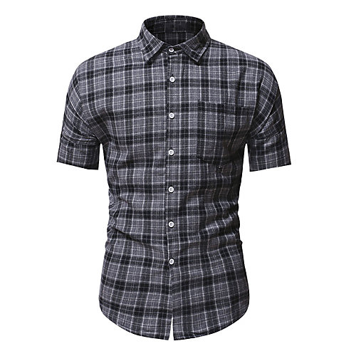 

Men's Shirt Lattice Short Sleeve Daily Tops Casual Gray