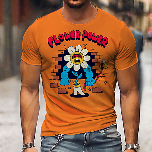 

Men's Unisex Tee T shirt Shirt 3D Print Floral Graphic Prints Print Short Sleeve Daily Tops Casual Designer Big and Tall Orange