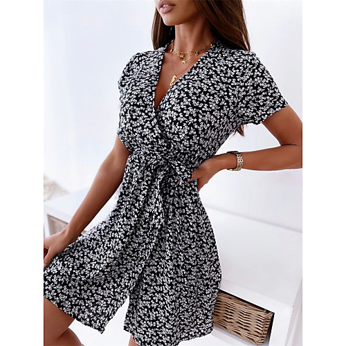 

Women's A Line Dress Short Mini Dress Red Wine Black Short Sleeve Florals Floral Style Spring Summer V Neck Casual 2021 S M L XL XXL
