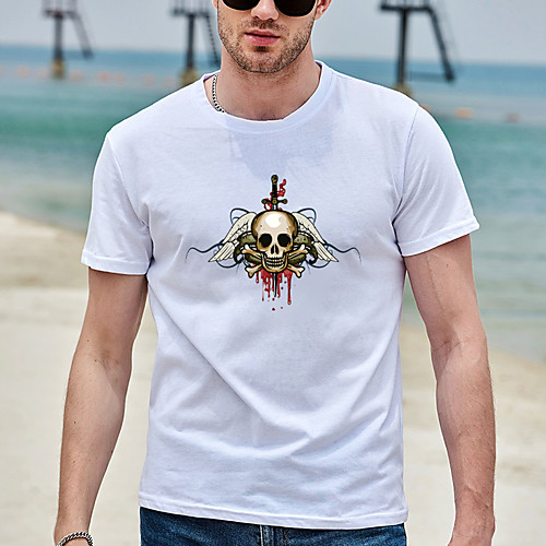 

Men's Unisex Tee T shirt Hot Stamping Graphic Prints Skull Plus Size Print Short Sleeve Casual Tops Basic Designer Big and Tall White