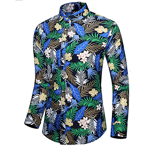 

Men's Shirt Other Prints Floral Color Block Leaves Print Long Sleeve Street Tops Fashion Streetwear Cool Beach Blue Green Black