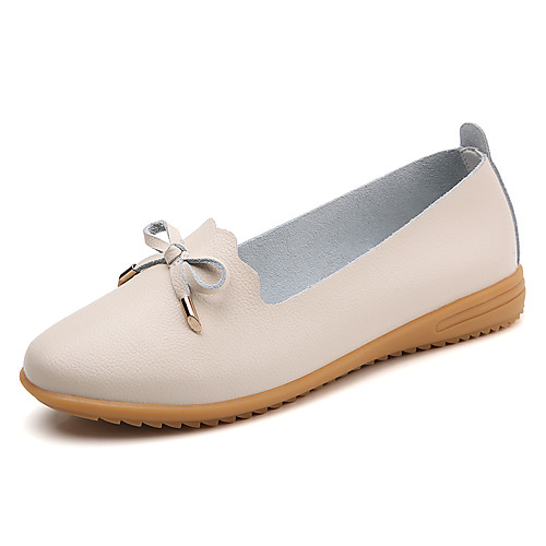 

Women's Loafers & Slip-Ons Flat Heel Round Toe Booties Ankle Boots Daily Work Cowhide Solid Colored Light Grey White Black