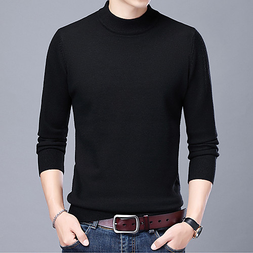

Men's Stylish Vintage Style Knitted Solid Color Pullover Sweater Long Sleeve Sweater Cardigans Crew Neck Fall Winter Blue Yellow Wine