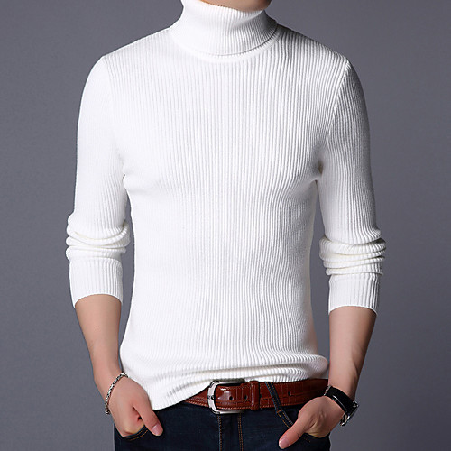 

Men's Stylish Vintage Style Knitted Solid Color Pullover Sweater Long Sleeve Sweater Cardigans Turtleneck Fall Winter Blue Gray Camel