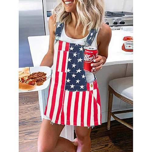 

Women's Denim Overall Pinafore Dress Short Mini Dress skirt Sleeveless National Flag Spring Summer National Flag Casual Holiday 2021 XS S M L XL XXL 3XL