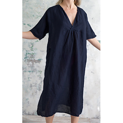 

Women's A Line Dress Knee Length Dress Dark Blue Half-Sleeve Solid Color Fashion Spring, Fall, Winter, Summer V Neck Casual 2021 S M L XL XXL