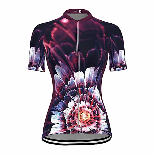 

21Grams Women's Short Sleeve Cycling Jersey Summer Spandex Wine Red 3D Floral Botanical Bike Top Mountain Bike MTB Road Bike Cycling Quick Dry Moisture Wicking Sports Clothing Apparel / Stretchy