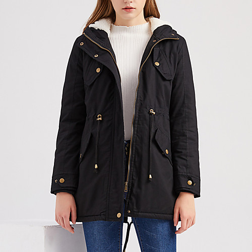 

Women's Coat Daily Fall & Winter Regular Coat Hooded Regular Fit Active Basic Jacket Long Sleeve Solid Colored Blushing Pink Army Green