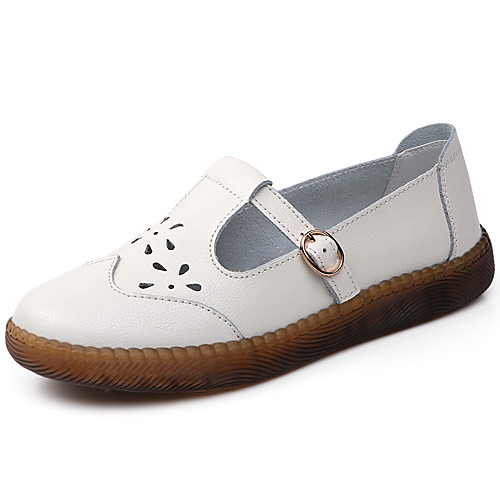 

Women's Loafers & Slip-Ons Flat Heel Round Toe Booties Ankle Boots Daily Work Cowhide Solid Colored White Black Beige