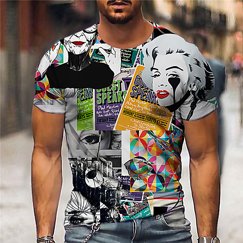 

Men's Unisex Tee T shirt Shirt 3D Print Graphic Prints Human Print Short Sleeve Daily Tops Casual Designer Big and Tall Gray