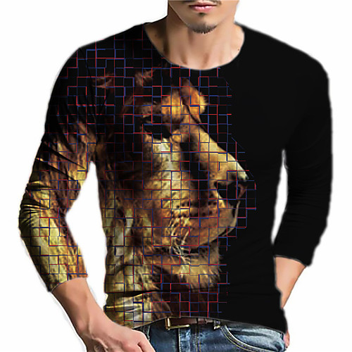 

Men's Unisex Tee T shirt Shirt 3D Print Graphic Prints Lion Print Long Sleeve Daily Tops Casual Designer Big and Tall Black