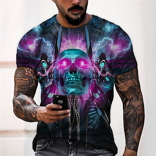 

Men's Unisex Tee T shirt Shirt 3D Print Graphic Prints Skull Print Short Sleeve Daily Tops Casual Designer Big and Tall Blue