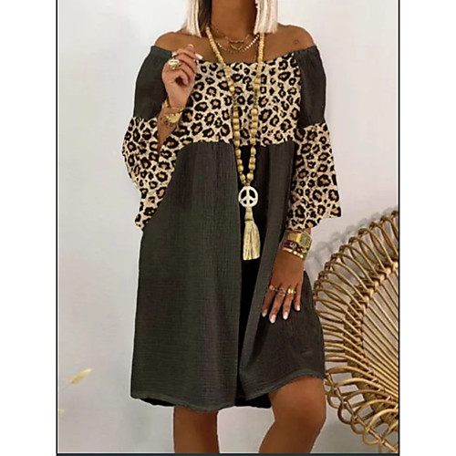 

Women's Loose Black 3/4 Length Sleeve Leopard Spring Summer Casual Loose 2021 S M L XL XXL XXXL 4XL
