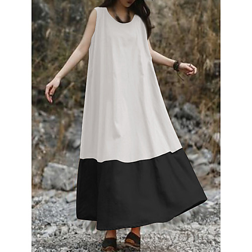 

Women's A Line Dress Maxi long Dress khaki White Brown Sleeveless Multi Color Spring Summer Round Neck Casual 2021 S M L XL XXL XXXL