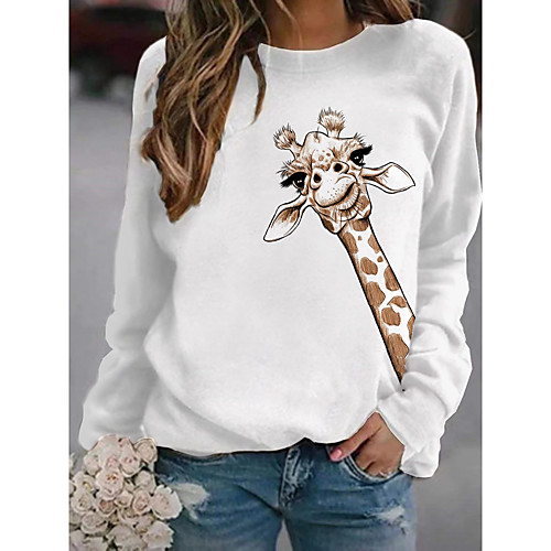 

Women's Hoodie Sweatshirt Graphic Giraffe Daily Casual Hoodies Sweatshirts Loose Blue Yellow Blushing Pink