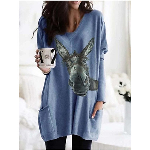 

Women's 3D Printed Painting T shirt 3D Animal Long Sleeve Pocket Print V Neck Basic Tops Blue