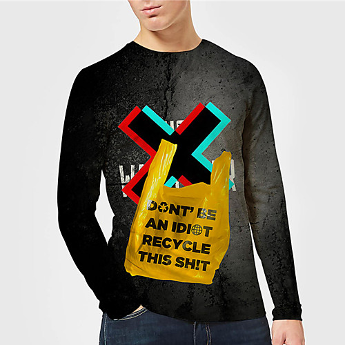 

Men's Unisex Tee T shirt Shirt 3D Print Graphic Prints Plastic Bags Print Long Sleeve Daily Tops Casual Designer Big and Tall Black