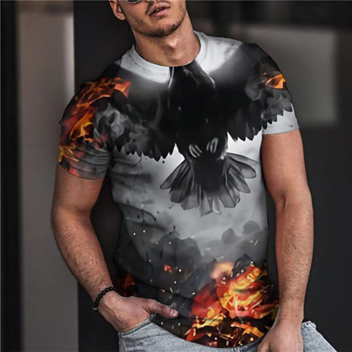

Men's Unisex Tee T shirt Shirt 3D Print Graphic Prints Eagle Print Short Sleeve Daily Tops Casual Designer Big and Tall Black / Gray