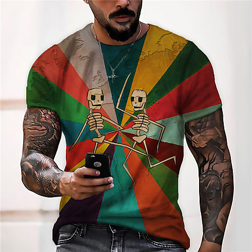

Men's Unisex Tee T shirt Shirt 3D Print Rainbow Graphic Prints Skull Print Short Sleeve Daily Tops Casual Designer Big and Tall Rainbow