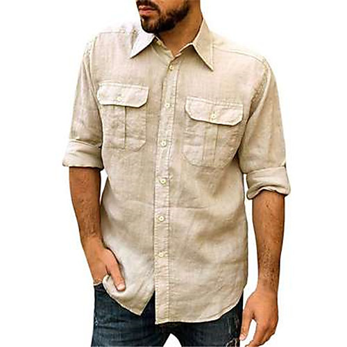 

Men's Shirt Solid Color Long Sleeve Casual Tops Casual Khaki White Black