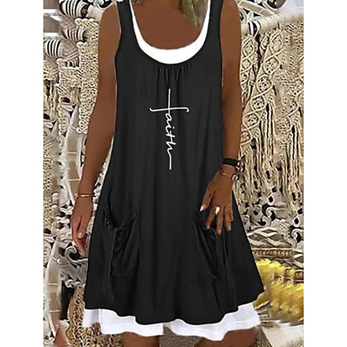 

Women's A Line Dress Knee Length Dress Khaki Black Navy Blue Sleeveless Print Solid Color Summer Casual 2021 S M L XL XXL XXXL 4XL 5XL