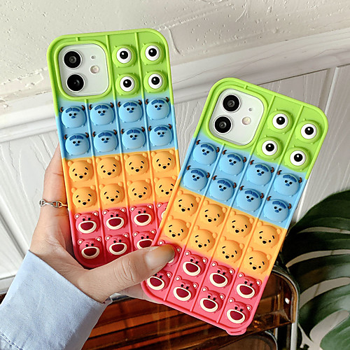 

Phone Case For Apple Back Cover Silicone Fidget Case iPhone 12 Pro Max 11 SE 2020 X XR XS Max 8 7 6 Fidget Toys Push Pop Bubble Relive Stress Geometric Pattern Silicone