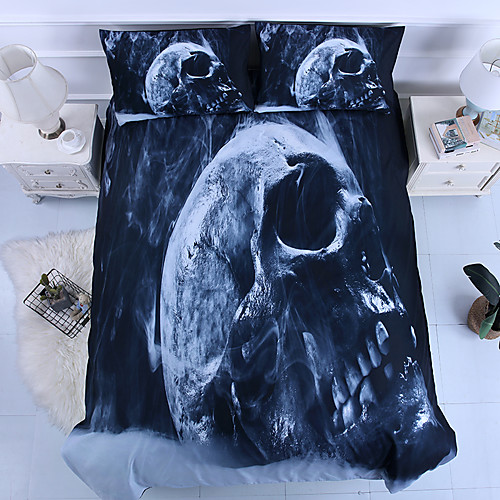 

Skull Comforter Cover Queen Halloween Duvet Cover Gothic Fog Smoke Skull Skeleton Bedding Set Grey Quilt Cover for Young Man Boy Teens Room Decorative 3Pcs Luxury Microfiber