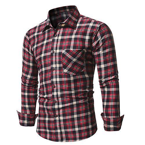 

Men's Shirt Lattice Long Sleeve Vacation Tops Streetwear Red Coffee