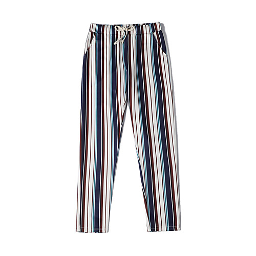 

Men's Athleisure Breathable Sports Casual Sports Skinny Pants Stripe Full Length Print Black / White Rainbow
