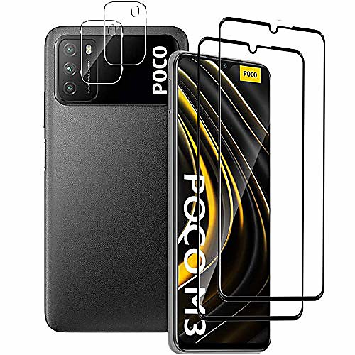 

[22 pack] for xiaomi poco m3 [ tempered glass ] camera lens protector and screen protector, 0.3mm 9h 2.5d round edge anti explosion hd clear protective guard film