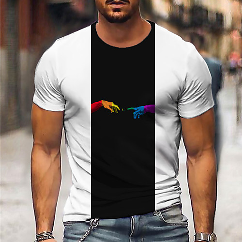 

Men's Unisex Tee T shirt Shirt 3D Print Graphic Prints Hand Print Short Sleeve Daily Tops Casual Designer Big and Tall Black / White