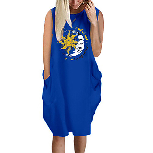 

Women's T Shirt Dress Tee Dress Knee Length Dress Blue Yellow Fuchsia Gray Green White Black Sleeveless Print Letter Summer Round Neck Casual Oversized 2021 S M L XL XXL 3XL 4XL 5XL