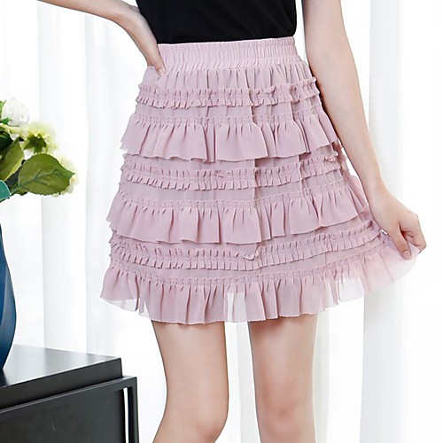 

Women's Vacation Casual / Daily Basic Streetwear Short Skirts Solid Colored Layered Ruffle Blushing Pink White Black