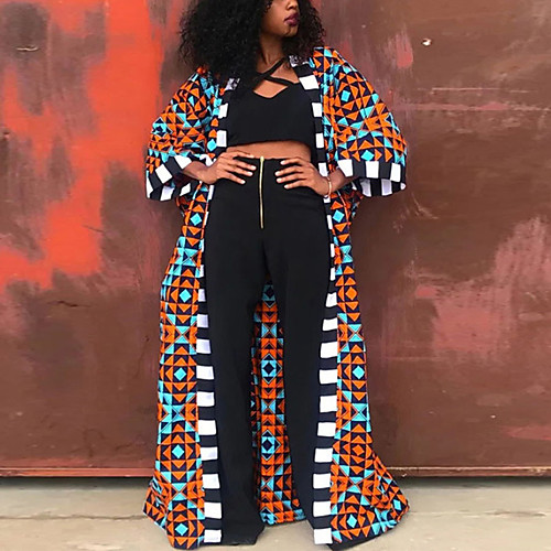 

Women's Coat Daily Fall & Winter Long Coat Oversized Streetwear Jacket Half Sleeve Houndstooth Print Rainbow / Club / Plus Size