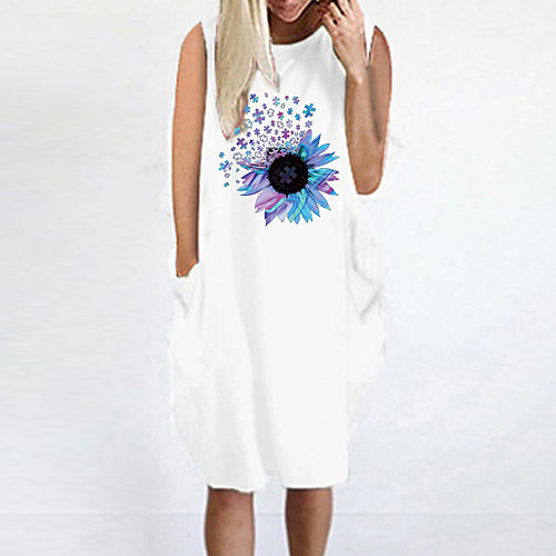 

Women's T Shirt Dress Tee Dress Knee Length Dress Blue Yellow Fuchsia Gray Green White Black Sleeveless Floral Summer Round Neck Casual Oversized 2021 S M L XL XXL 3XL 4XL 5XL