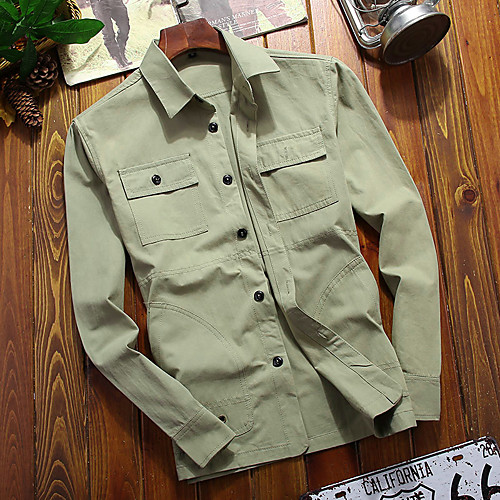 

Men's Shirt non-printing Solid Color Plus Size Long Sleeve Casual Tops Cotton Simple Blue Gray Green