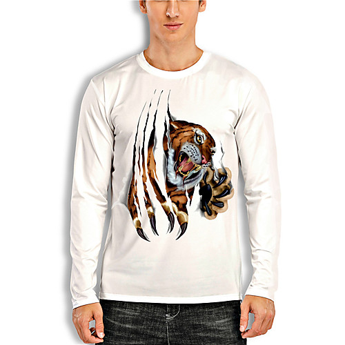 

Men's Unisex Tee T shirt Shirt 3D Print Graphic Prints Tiger Print Long Sleeve Daily Tops Casual Designer Big and Tall White