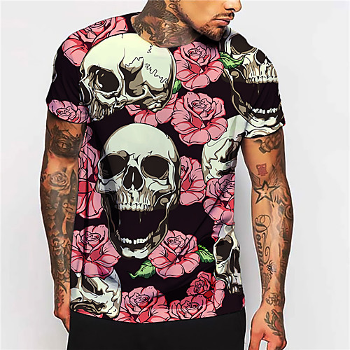 

Men's Unisex Tee T shirt Shirt 3D Print Graphic Prints Skull Print Short Sleeve Daily Tops Casual Designer Big and Tall Blushing Pink