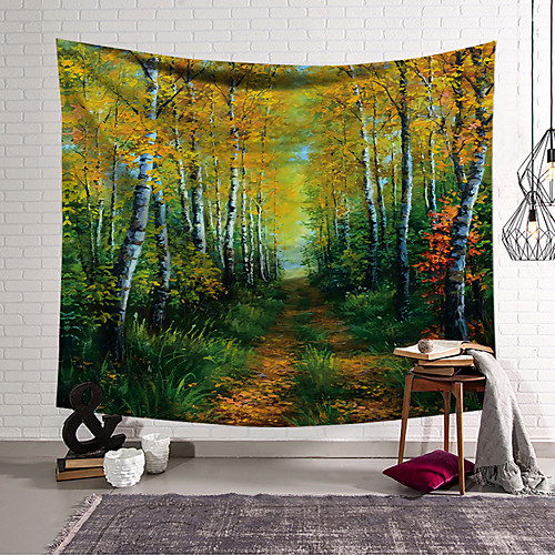 

Oil Painting Style Wall Tapestry Art Decor Blanket Curtain Hanging Home Bedroom Living Room Decoration Polyester Forest Landscape