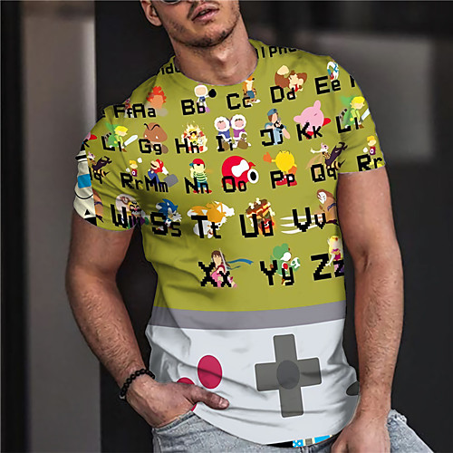 

Men's Unisex Tee T shirt Shirt 3D Print Graphic Prints Game Console Print Short Sleeve Daily Tops Casual Designer Big and Tall Green