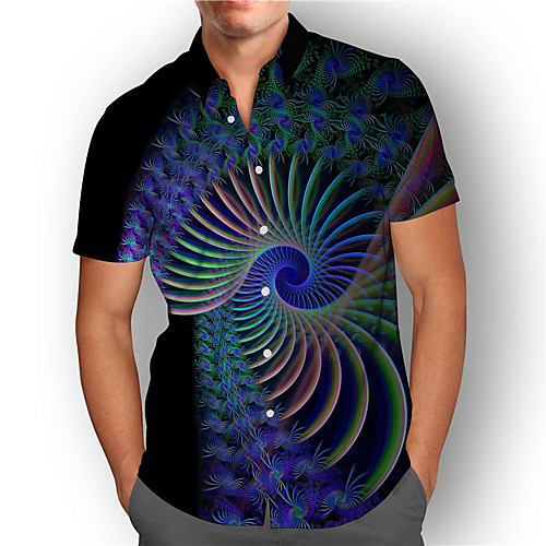 

Men's Shirt 3D Print Optical Illusion Plus Size 3D Print Button-Down Short Sleeve Street Tops Casual Fashion Breathable Comfortable Black / Sports