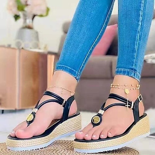 

Women's Sandals Wedge Heel Round Toe PU Solid Colored Pink Gold Black