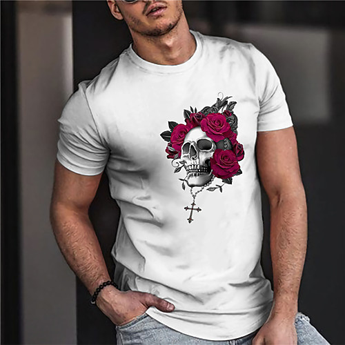 

Men's Unisex Tee T shirt Shirt Hot Stamping Graphic Prints Skull Print Short Sleeve Casual Tops Cotton Basic Designer Big and Tall White