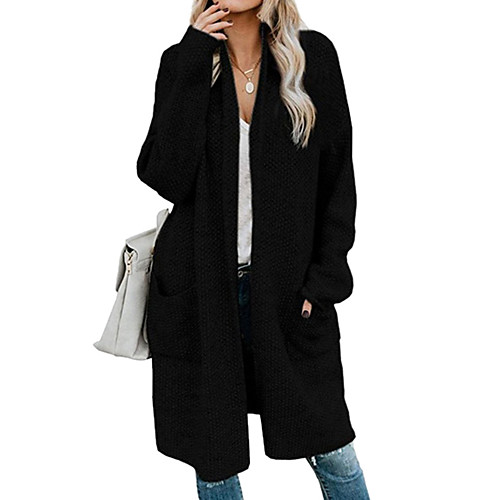 

Women's Solid Color Cardigan Long Sleeve Sweater Cardigans V Neck khaki Black
