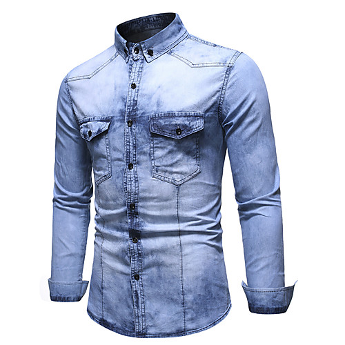 

Men's Shirt Plain Long Sleeve Vacation Tops Sports Blue Light Blue