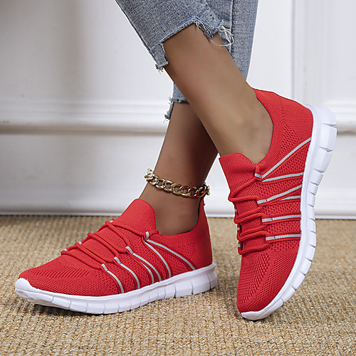 

Women's Trainers Athletic Shoes Flat Heel Round Toe Daily Tissage Volant Lace-up Solid Colored Light Brown Red Black