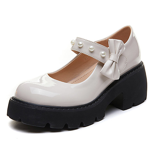 

Women's Lolita Shoes Wedge Heel Round Toe Booties Ankle Boots Daily Home PU Imitation Pearl Solid Colored Black Beige